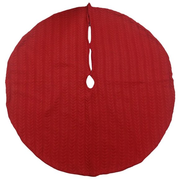Holiday Home Red Christmas Tree Skirt with Cable Knit Texture - Picture 1 of 3